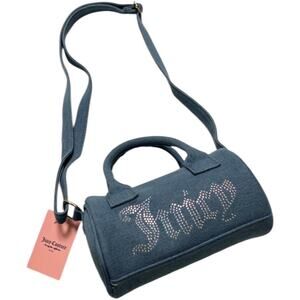 JUICY COUTURE Mini Rhinestone Denim Barrel Crossbody Bag Sparkly NWT
